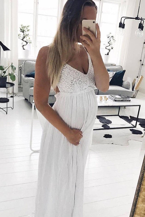 A-line Backless Lace Maxi Maternity Dress Baby Shower Gown A-line Backless Lace Maxi Maternity Dress Baby Shower Gown