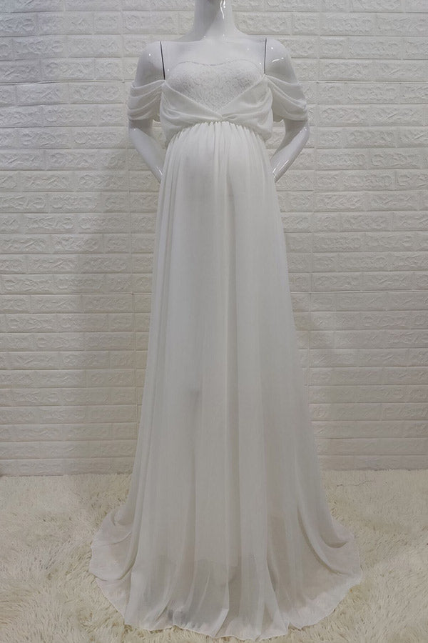 A-line Off-the-shoulder Chiffon Maternity Baby Shower Dress Glamix Maternity A-line Off-the-shoulder Chiffon Maternity Baby Shower Dress Glamix Maternity