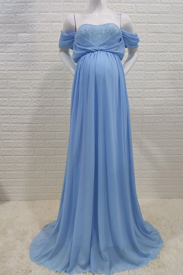 A-line Off-the-shoulder Chiffon Maternity Baby Shower Dress Glamix Maternity A-line Off-the-shoulder Chiffon Maternity Baby Shower Dress Glamix Maternity