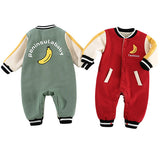 [3M-24M] Baby Baseball Jersey Jumpsuit Banana Pattern Romper