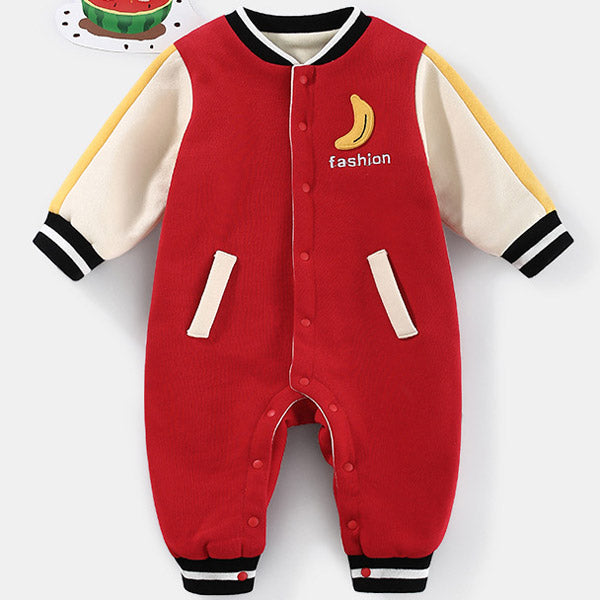 [3M-24M] Baby Baseball Jersey Jumpsuit Banana Pattern Romper