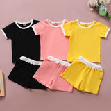 [12M-4Y] 2pcs Baby Basic Solid Casual Comfy Short-Sleeve Suit