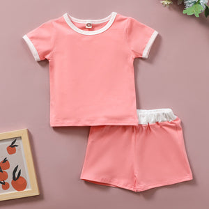 [12M-4Y] 2pcs Baby Basic Solid Casual Comfy Short-Sleeve Suit
