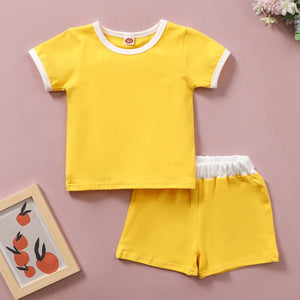 [12M-4Y] 2pcs Baby Basic Solid Casual Comfy Short-Sleeve Suit