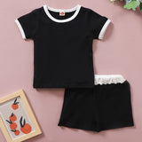 [12M-4Y] 2pcs Baby Basic Solid Casual Comfy Short-Sleeve Suit
