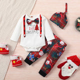 [6M-3Y] Baby Christmas Pattern Sweatshirt Plaid Pants Set