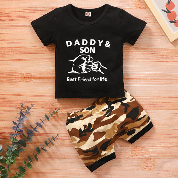 [12M-4Y] 2pcs Baby Boys Slogan Print Camouflage Shorts Suit - Glamix Maternity