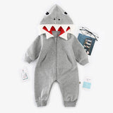 [3M-24M] Baby Cartoon Shark Sports One-Piece Hoodie Romper