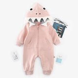 [3M-24M] Baby Cartoon Shark Sports One-Piece Hoodie Romper