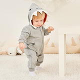 [3M-24M] Baby Cartoon Shark Sports One-Piece Hoodie Romper