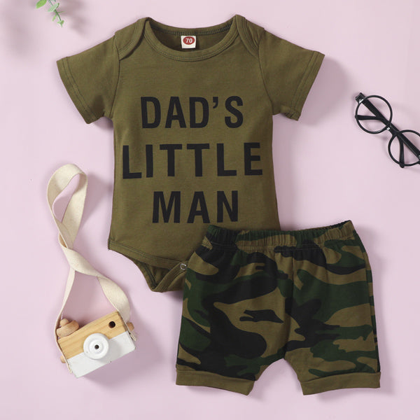 [6M-3Y] 2pcs Baby Casual Letter Short-Sleeves Camouflage Romper Set