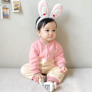 [3M-24M] Baby Color-Blocking Thick Long Sleeves Cartoon Pattern Romper
