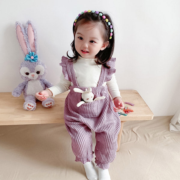 [3M-24M] Baby Cute Ruffled Overalls Rabbit Doll Romper