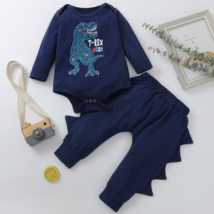 [6M-24M] 2pcs Baby Dinosaur Print Long-Sleeve Romper & Pant Set