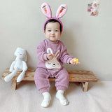 [3M-24M] Baby Furry Bunny Pattern Long Sleeves Warm Romper