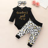 [6M-3Y] 3pcs Baby Girl Black Long-Sleeve Romper & Leopard Pant Set
