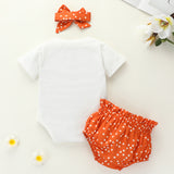 [6M-3Y] Baby Girl Orange Rainbow Romper & Star Pattern Shorts Set