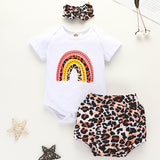 [6M-3Y] Baby Girl Rainbow Short-Sleeve Romper & Leopard Shorts Set