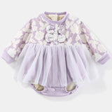 [3M-24M] Baby Girls Bow-knot Tulle Dress Long Sleeves Romper