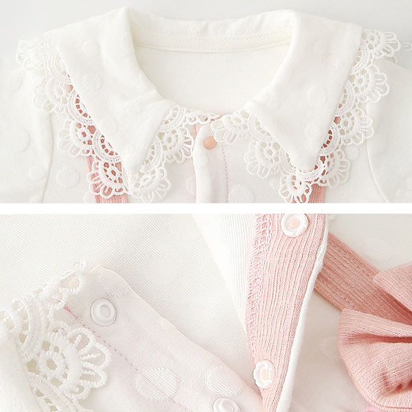 [3M-24M] Baby Girls Cute Pink Overalls With Lace Lapel Shirt