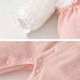 [3M-24M] Baby Girls Cute Pink Overalls With Lace Lapel Shirt