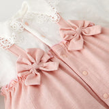 [3M-24M] Baby Girls Cute Pink Overalls With Lace Lapel Shirt