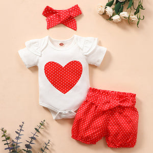[3M-3Y] 3pcs Baby Heart-shaped dot decoration Romper Suit