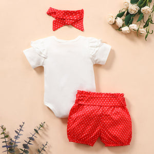 [3M-3Y] 3pcs Baby Heart-shaped dot decoration Romper Suit