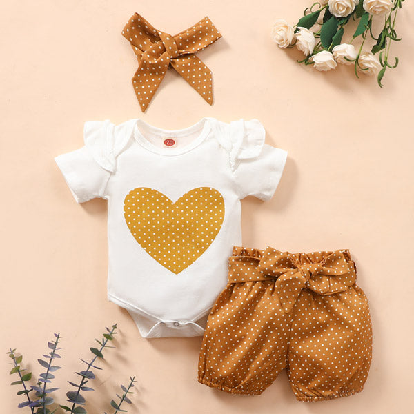 [3M-3Y] 3pcs Baby Heart-shaped dot decoration Romper Suit