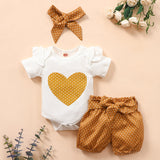 [3M-3Y] 3pcs Baby Heart-shaped dot decoration Romper Suit