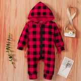 [6M-3Y] Baby Red Plaid Hoodie Long-Sleeve Romper