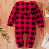 [6M-3Y] Baby Red Plaid Hoodie Long-Sleeve Romper