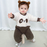 [3M-24M] Baby Thicken Furry Romper With Panda Pattern