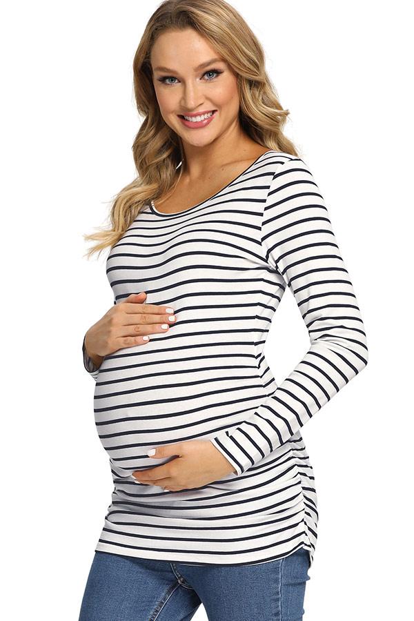 Basic Black And White Stripes Maternity Shirt