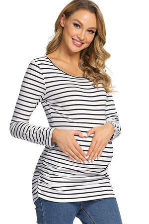 Basic Black And White Stripes Maternity Shirt