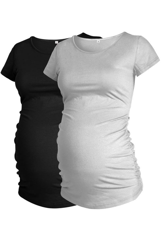 2-Pack Basic Scoop T-Shirt  Ruched Maternity Tops