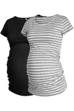 2-Pack Basic Short Sleeve T-Shirt Ruched Pregnancy Tops