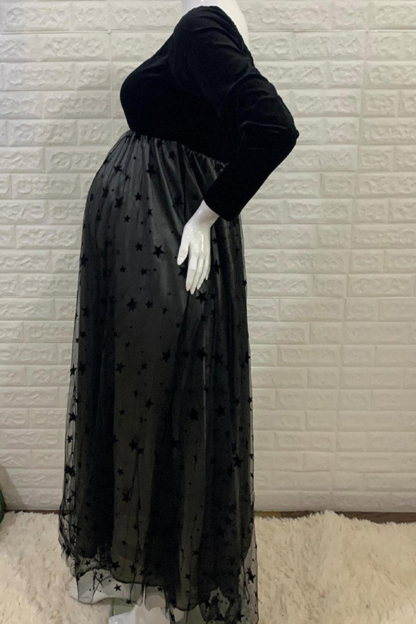 Black Off-the-shoulder Midi Maternity Dress With Sleeves, Black / S Black Off-the-shoulder Midi Maternity Dress With Sleeves, Black / S