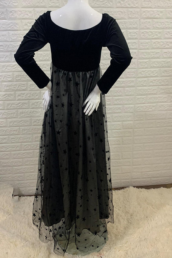 Black Off-the-shoulder Midi Maternity Dress With Sleeves, Black / S Black Off-the-shoulder Midi Maternity Dress With Sleeves, Black / S