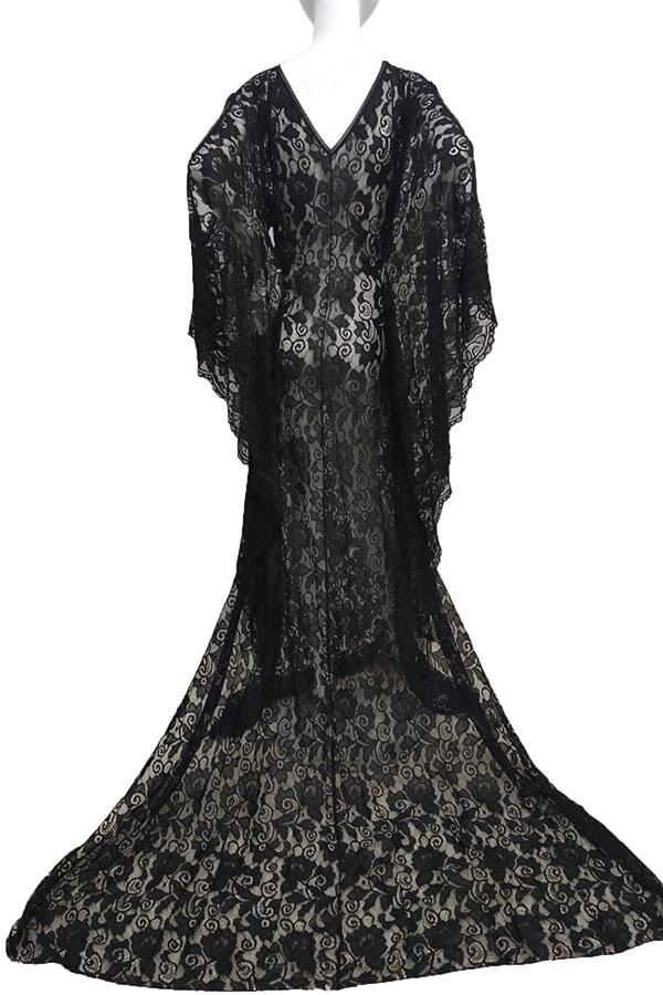 black lace maternity dress Seraphine Body-Con in at Nordstrom, Size 4 A lace mesh overlay maternity maxi dress featuring beautiful scalloped trim Lace Sleeve Chiffon Maternity Gown: