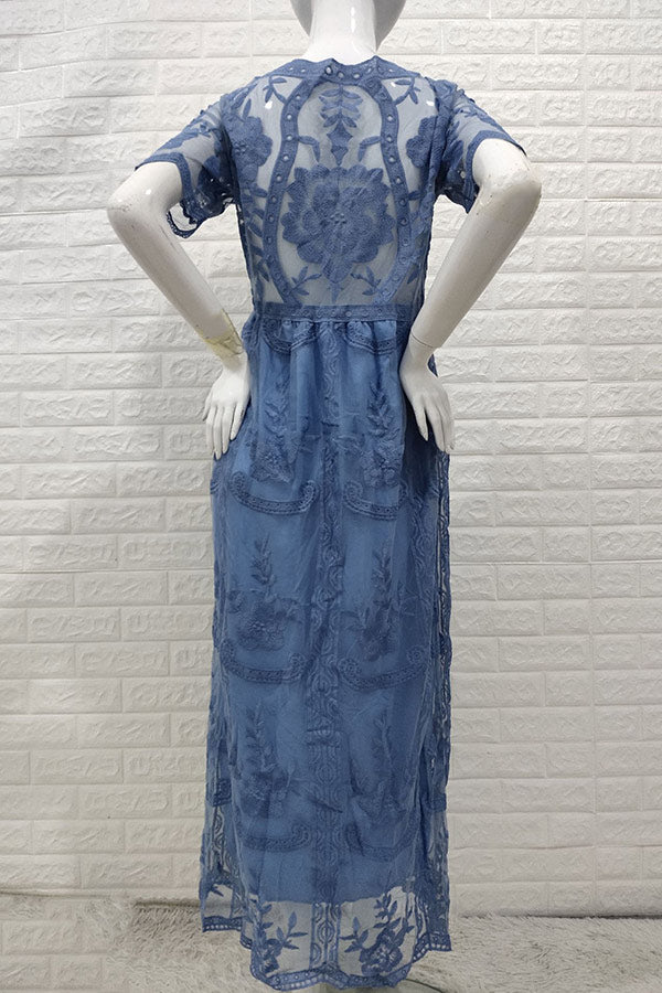 Blue Lace Short Sleeves Maternity Dress Photoshoot Gown
