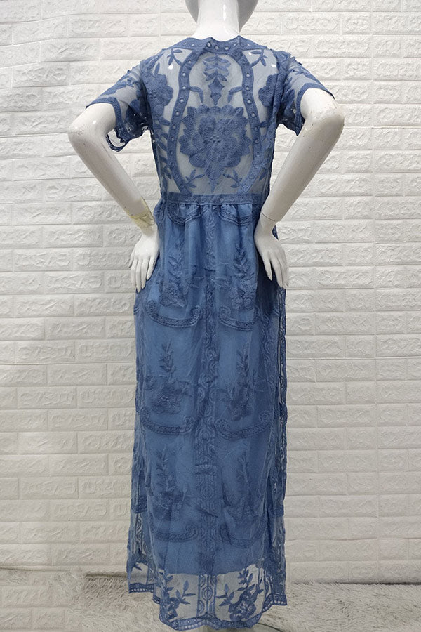 Blue Lace Short Sleeves Maternity Dress Photoshoot Gown Blue Lace Short Sleeves Maternity Dress Photoshoot Gown