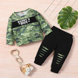 [6M-3Y] Boys Letter Print Stitching Long-Sleeved Sweatshirt Suit