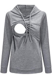 Breastfeeding Hooded Sweater Solid Color Comfortable Long-Sleeved Top