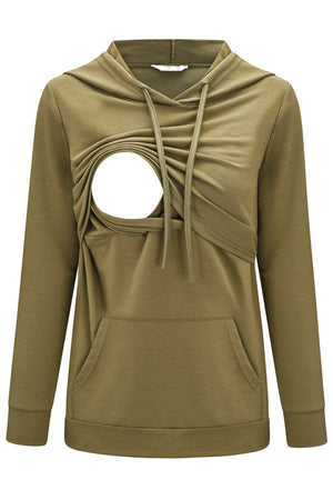 Breastfeeding Hooded Sweater Solid Color Comfortable Long-Sleeved Top