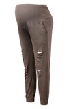 Brown Ripped Belly Support Pants Matenity Casual Pants