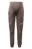 Brown Ripped Belly Support Pants Matenity Casual Pants