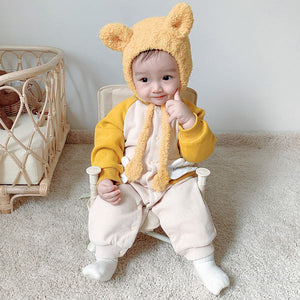 [3M-24M] Bunny Pattern Pocket ColorBlock Baseball Uniform Romper