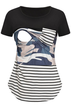 Camouflage Print Striped Breastfeeding Comfort Top