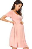 Casual Maternity Buttoned Short Dress With Sleeves Pink / S Dresses